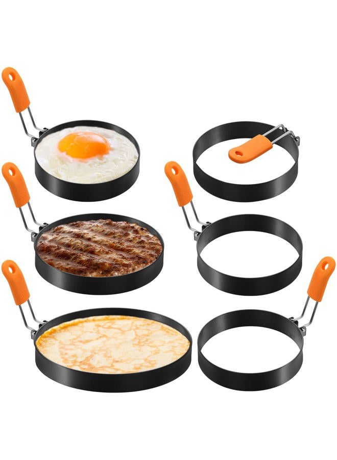 Patelai 6 Pcs Egg Ring Pancake Ring Set Stainless Steel Fried Egg Molds Griddle Pancake Shapers with Silicone Handle for Breakfast Omelette Sandwich (Round Style,4, 6, 8 Inch) - Image 1